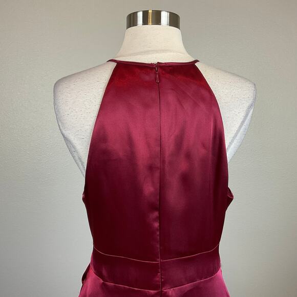 Alex Evenings Wine Red Satin Evening Gown Size 10 A-Line Halter Formal Dress - Picture 7 of 13
